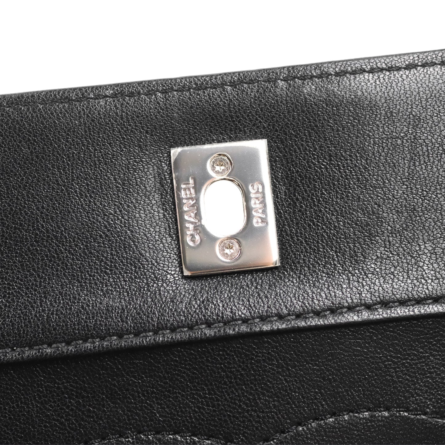Chanel Mademoiselle Vintage Flap Bag Black Sheepskin Silver Hardware