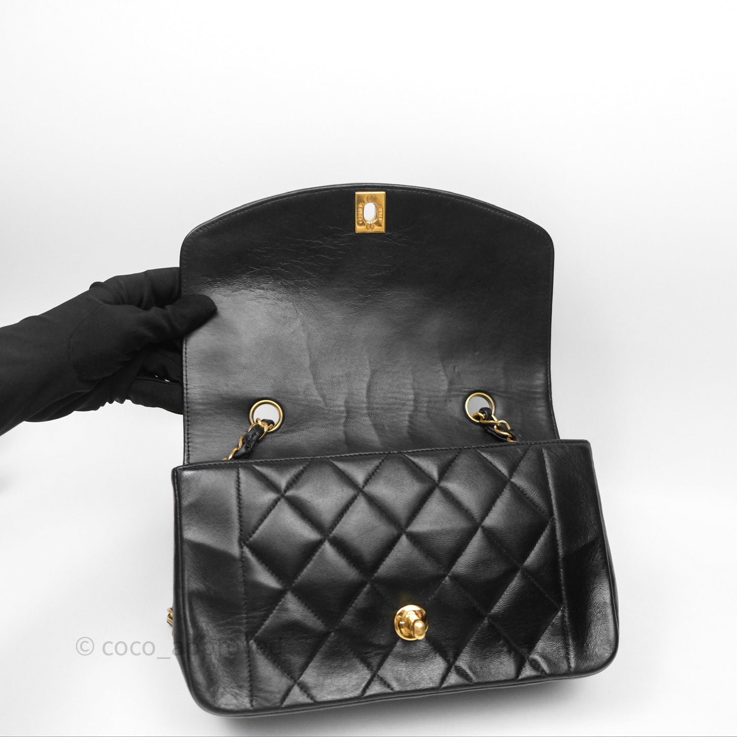 Chanel Vintage Small Diana Bag Quilted Black Lambskin 24K Gold Hardware
