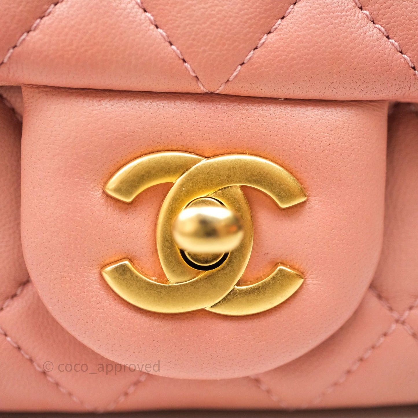 Chanel Pearl Crush Mini Square Quilted Pink Lambskin Aged Gold Hardware