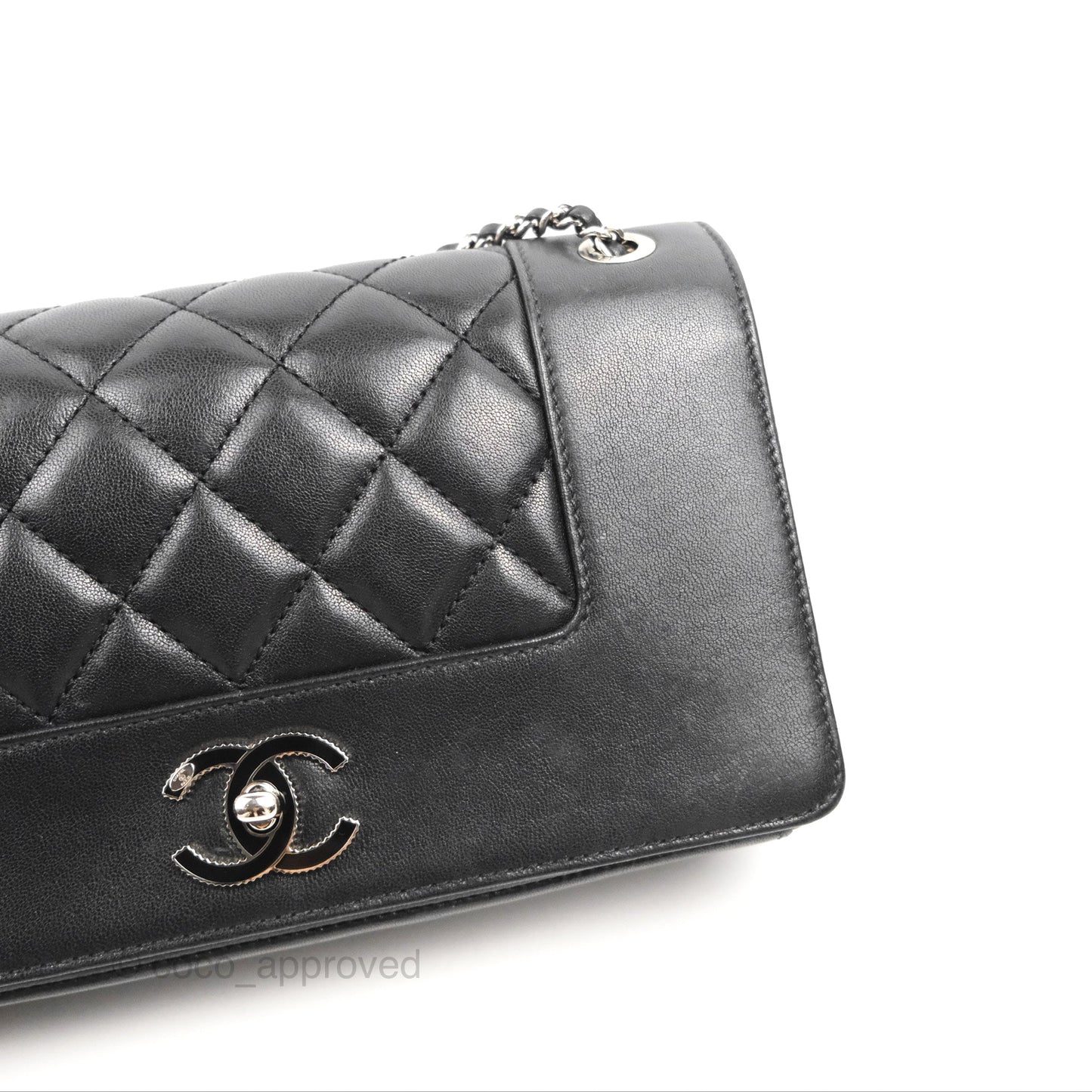 Chanel Mademoiselle Vintage Flap Bag Black Sheepskin Silver Hardware