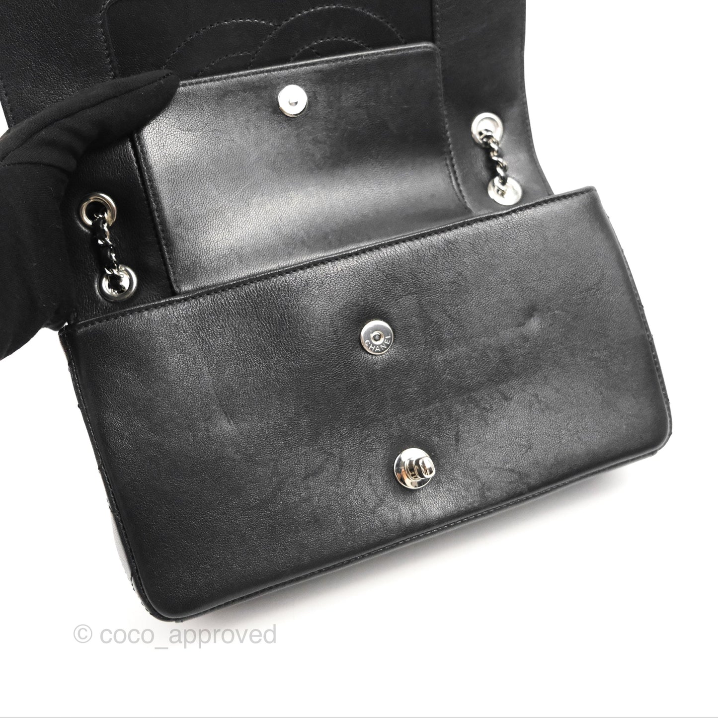Chanel Mademoiselle Vintage Flap Bag Black Sheepskin Silver Hardware