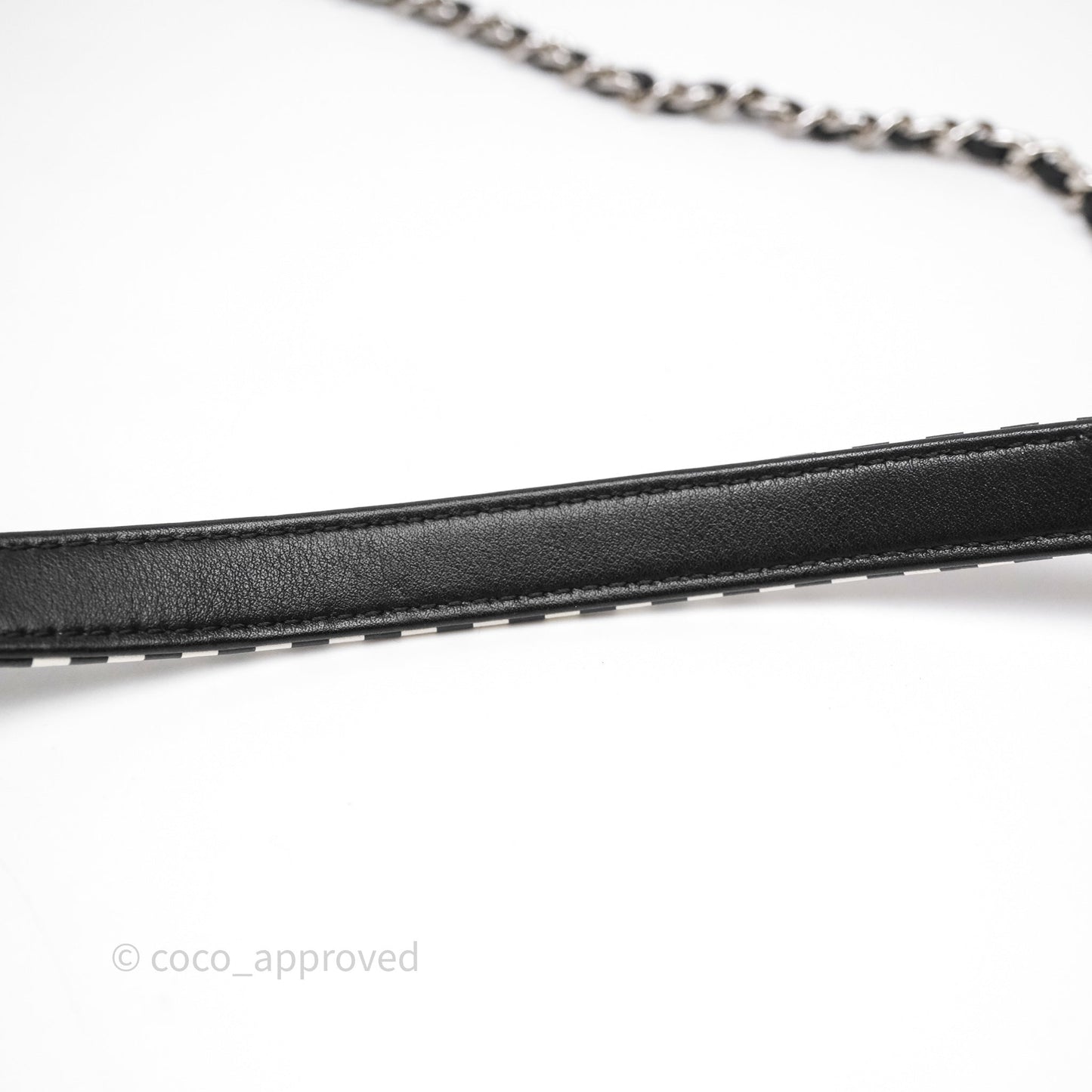 Chanel Quilted Small CC Filigree Vanity Case Black/ White Stripe Caviar Silver Hardware