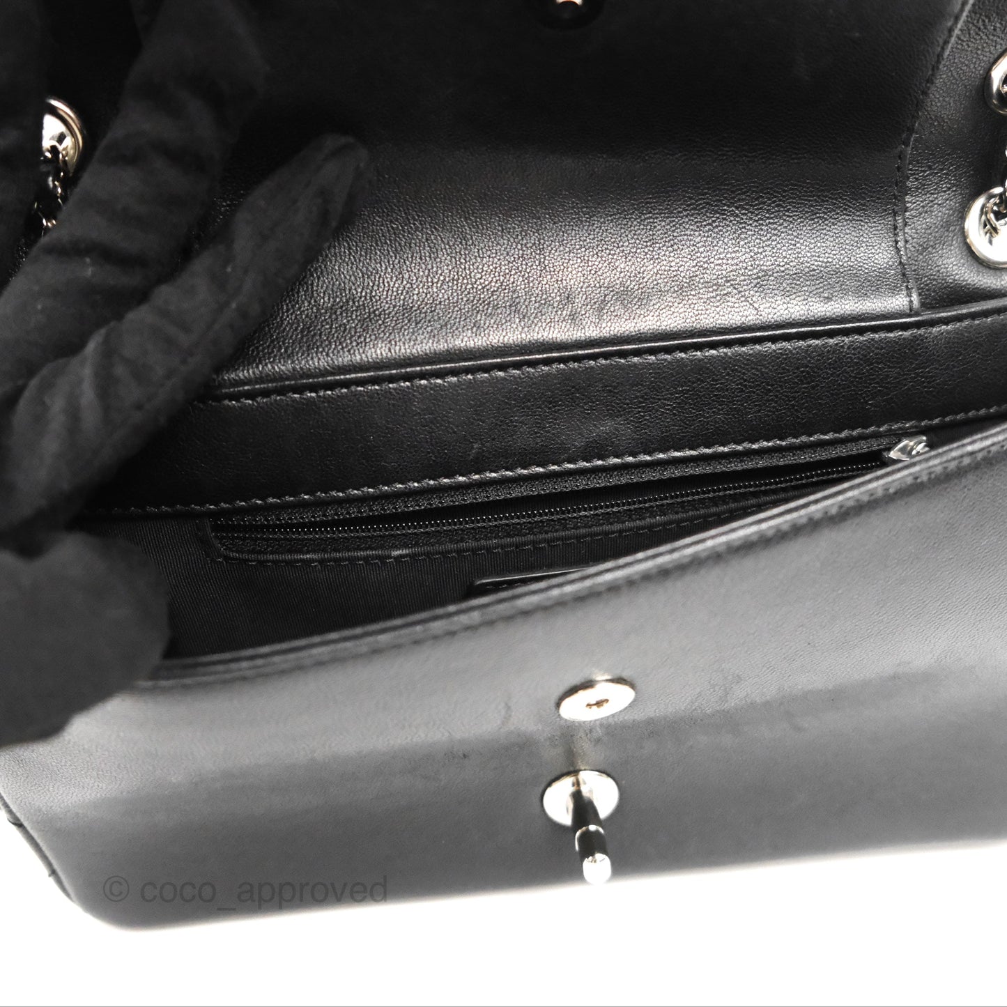 Chanel Mademoiselle Vintage Flap Bag Black Sheepskin Silver Hardware