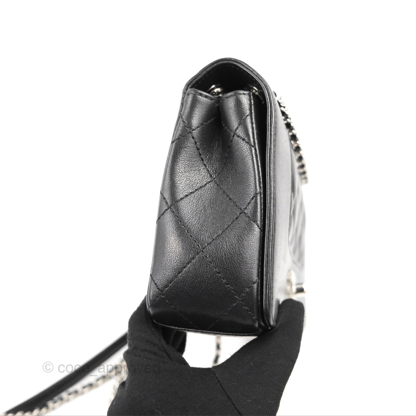 Chanel Mademoiselle Vintage Flap Bag Black Sheepskin Silver Hardware
