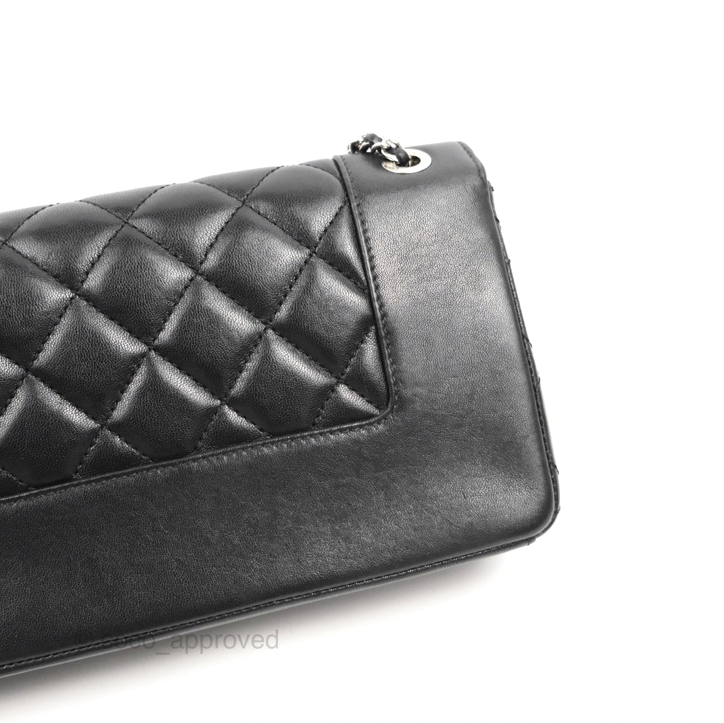 Chanel Mademoiselle Vintage Flap Bag Black Sheepskin Silver Hardware