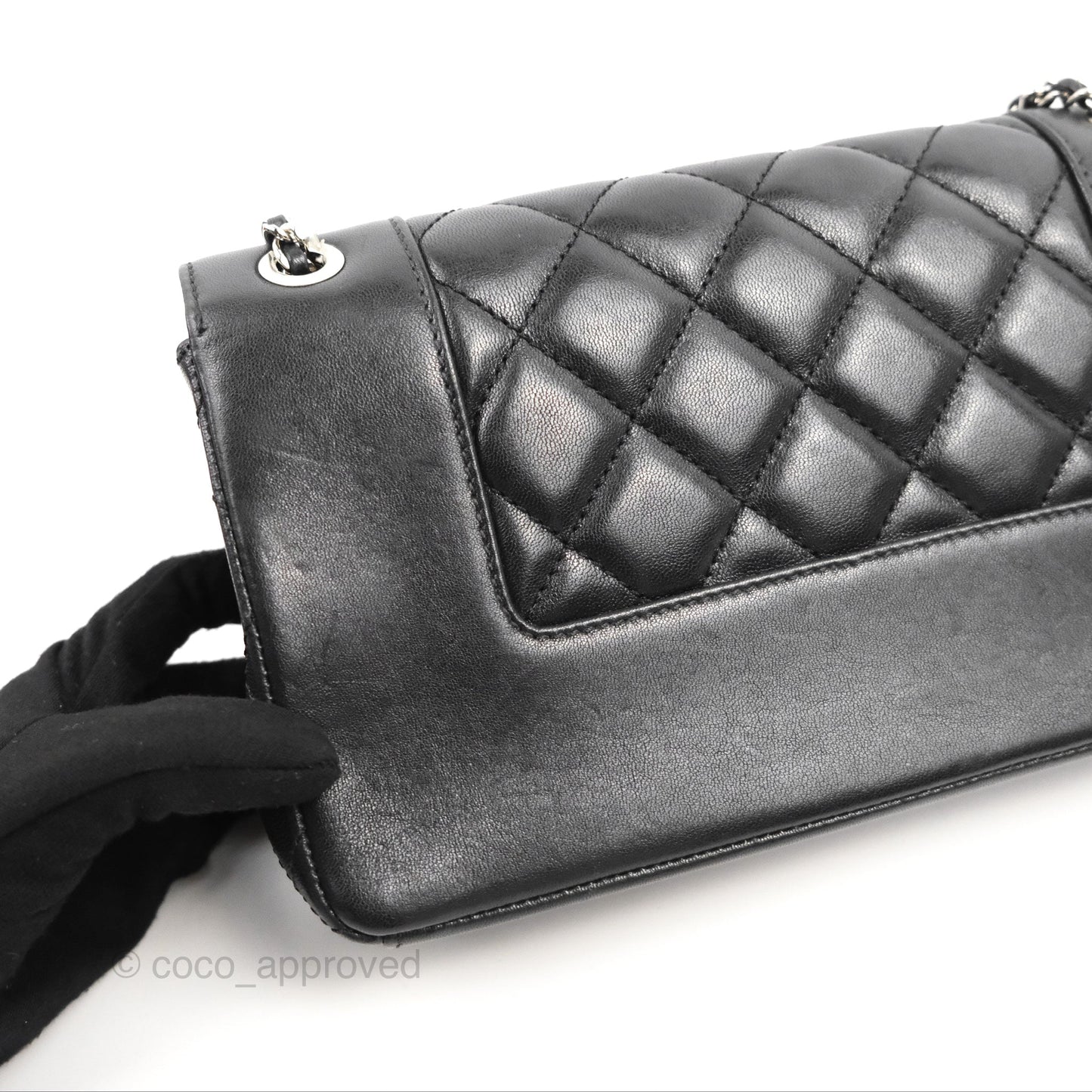 Chanel Mademoiselle Vintage Flap Bag Black Sheepskin Silver Hardware