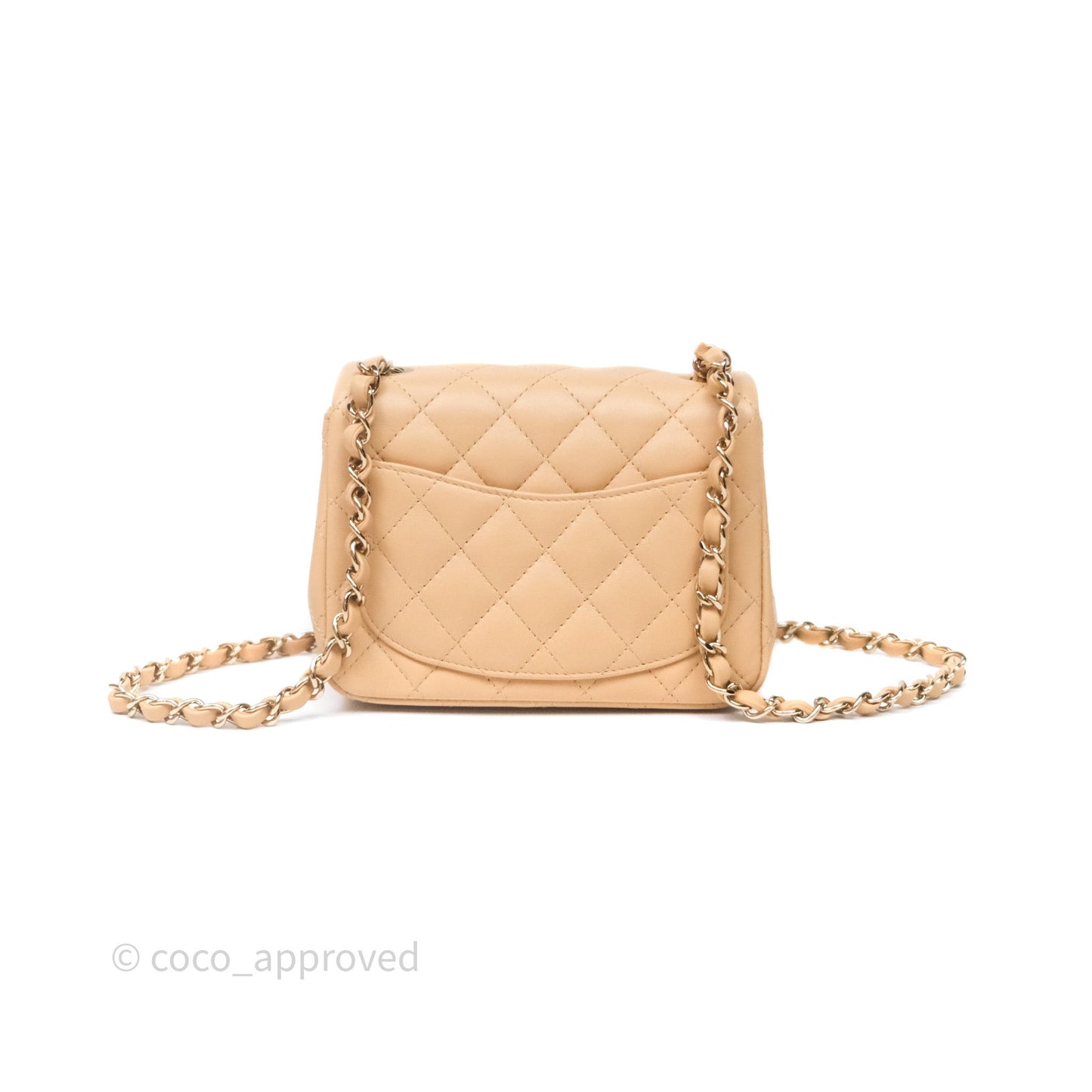Chanel Mini Square Flap Quilted Beige Lambskin Gold Hardware