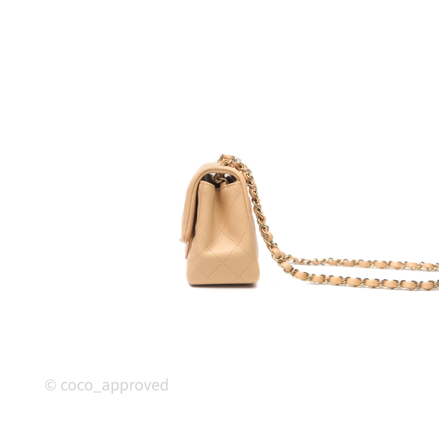 Chanel Mini Square Flap Quilted Beige Lambskin Gold Hardware