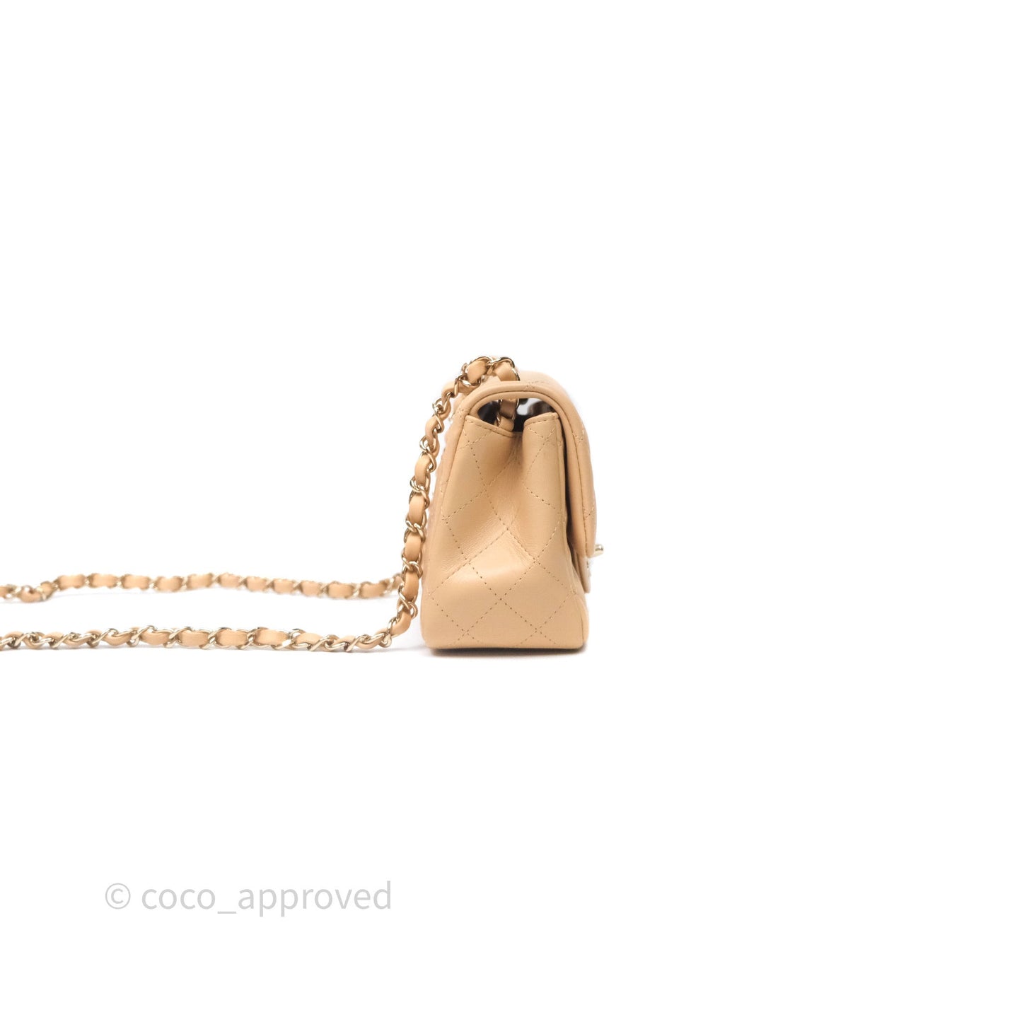 Chanel Mini Square Flap Quilted Beige Lambskin Gold Hardware