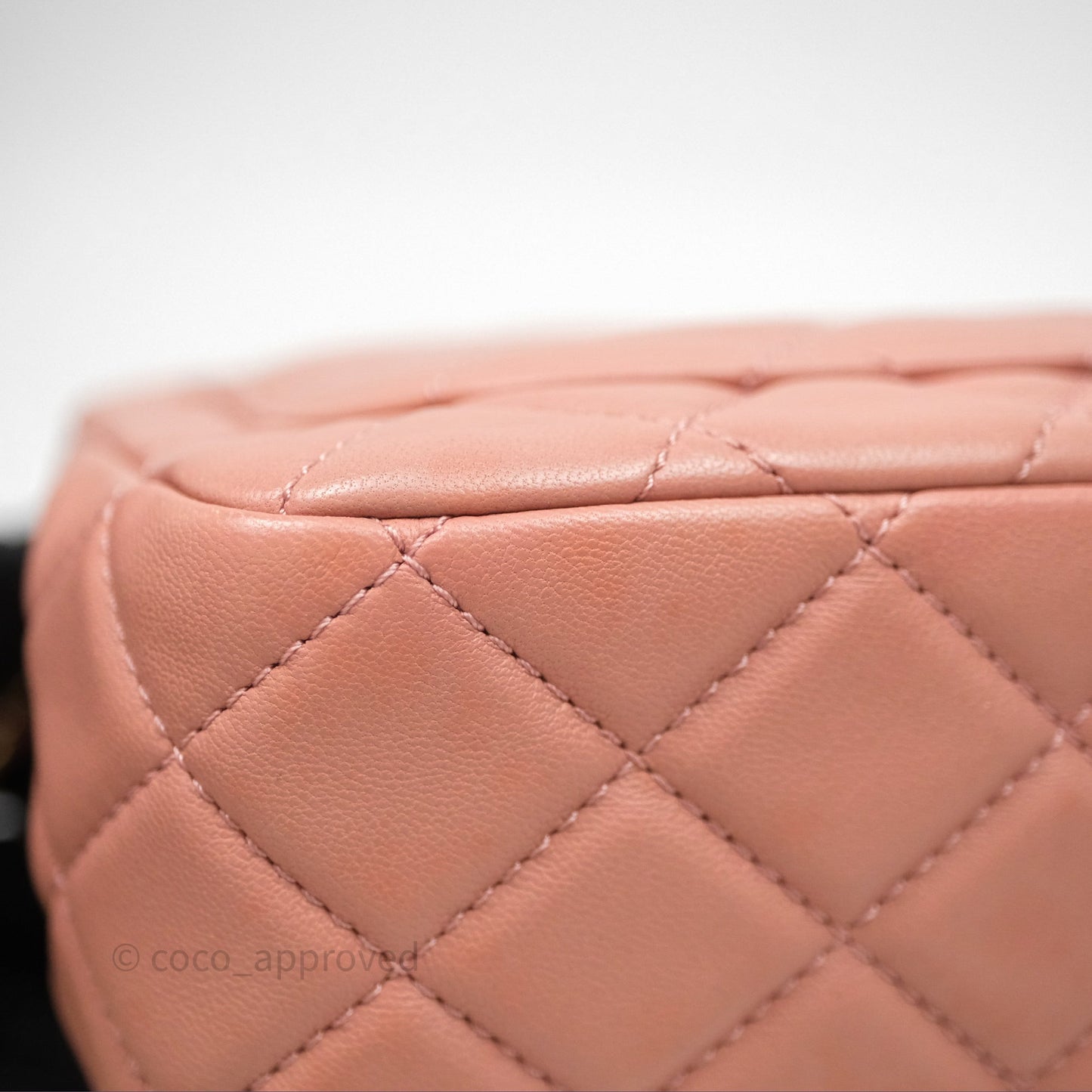 Chanel Pearl Crush Mini Square Quilted Pink Lambskin Aged Gold Hardware