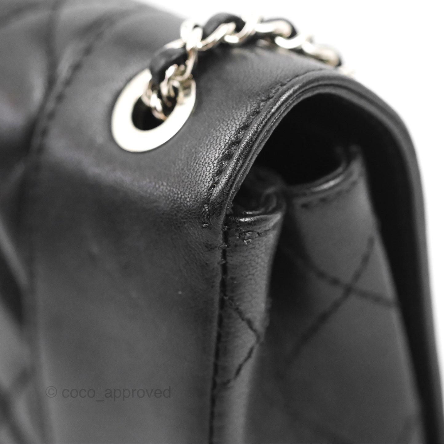Chanel Mademoiselle Vintage Flap Bag Black Sheepskin Silver Hardware
