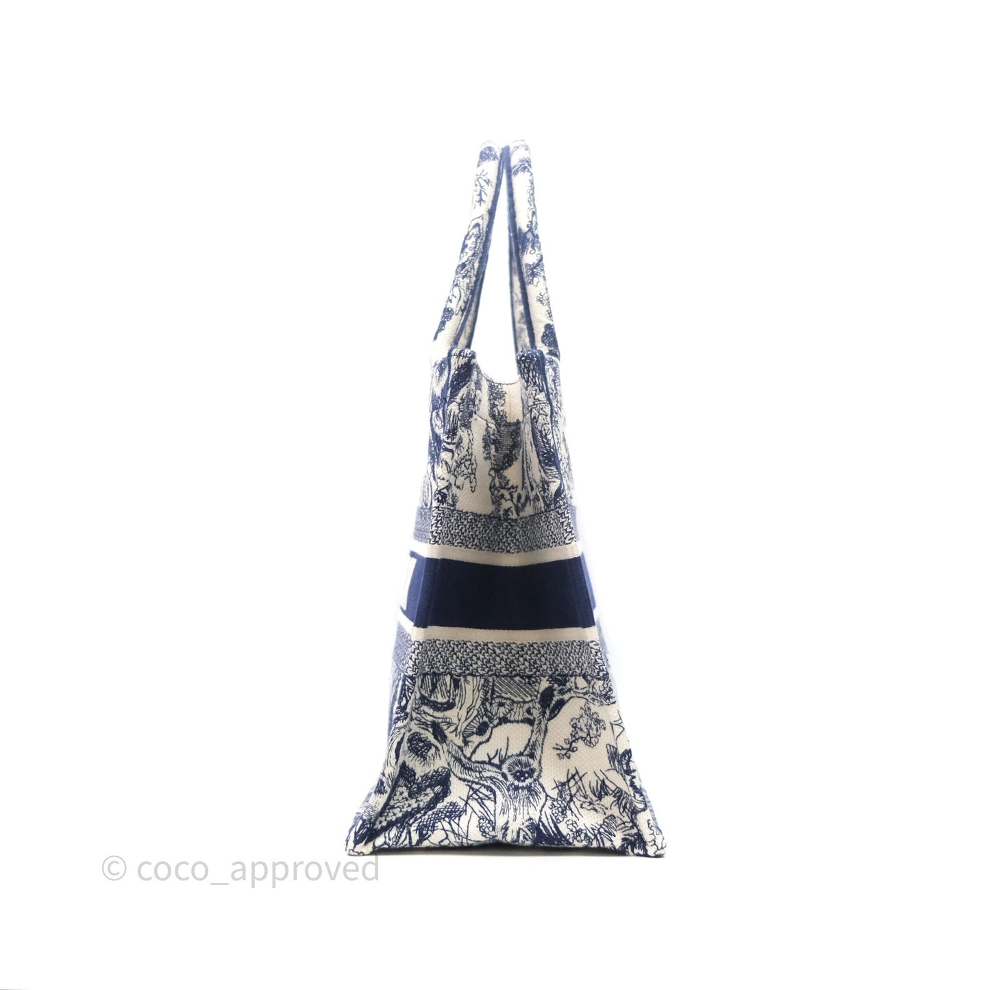 Christian Dior Medium (Old Small) Embroidered Toile De Jouy Canvas Book Tote Blue