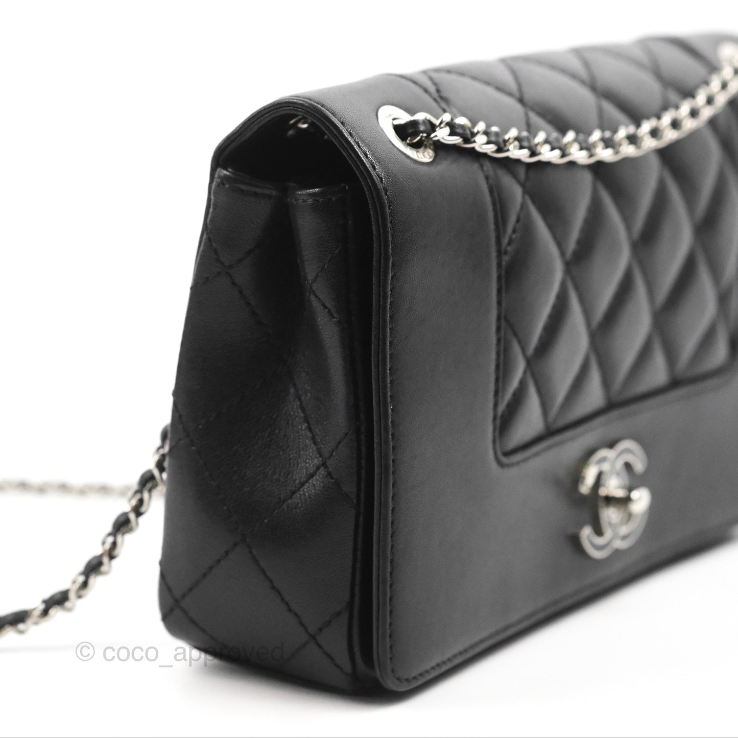 Chanel Mademoiselle Vintage Flap Bag Black Sheepskin Silver Hardware