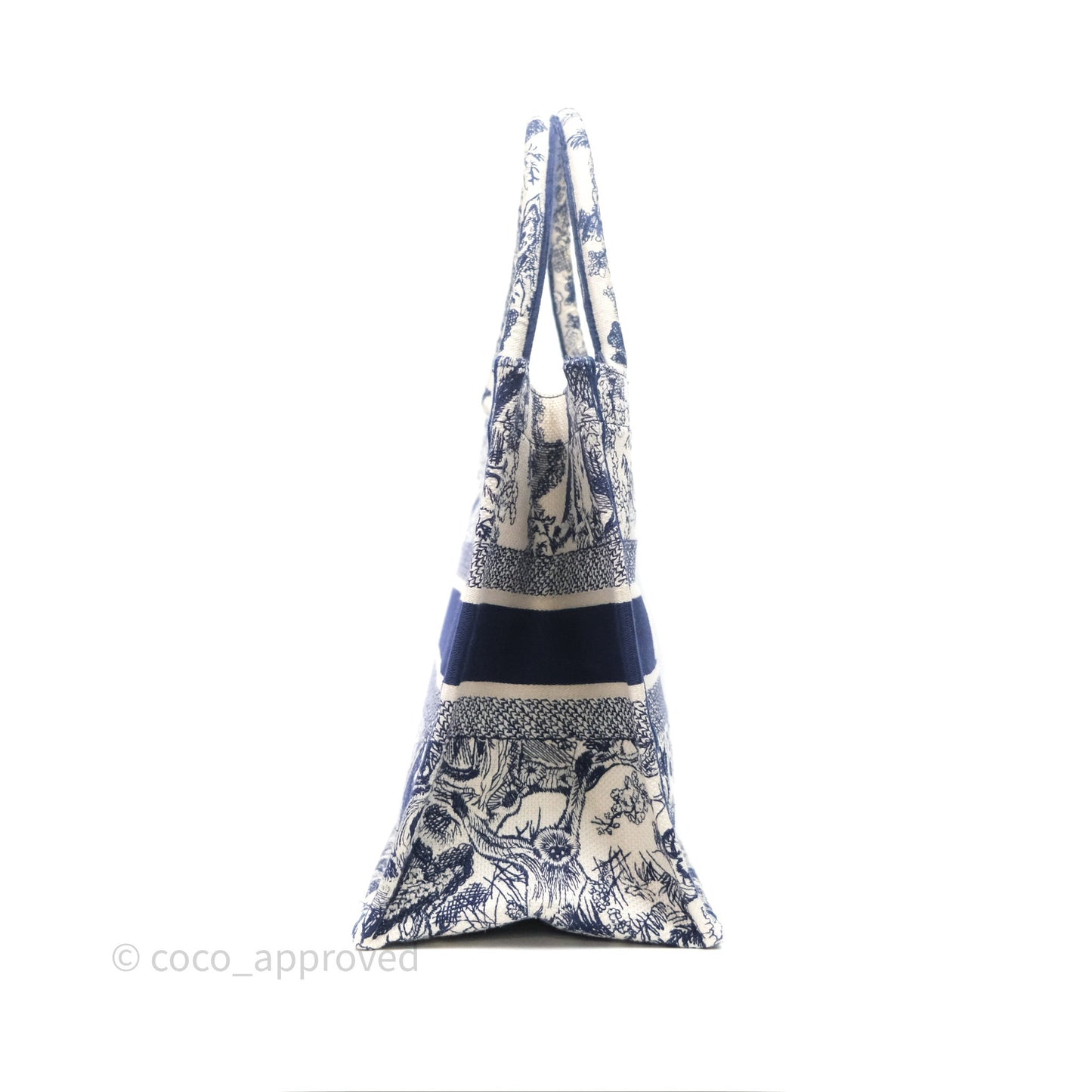 Christian Dior Medium (Old Small) Embroidered Toile De Jouy Canvas Book Tote Blue