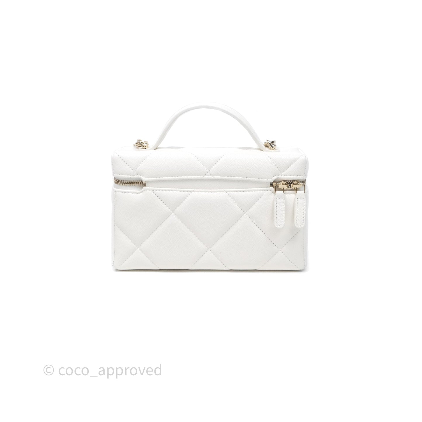 Chanel Top Handle Long Vanity with Chain White Caviar Gold Hardware