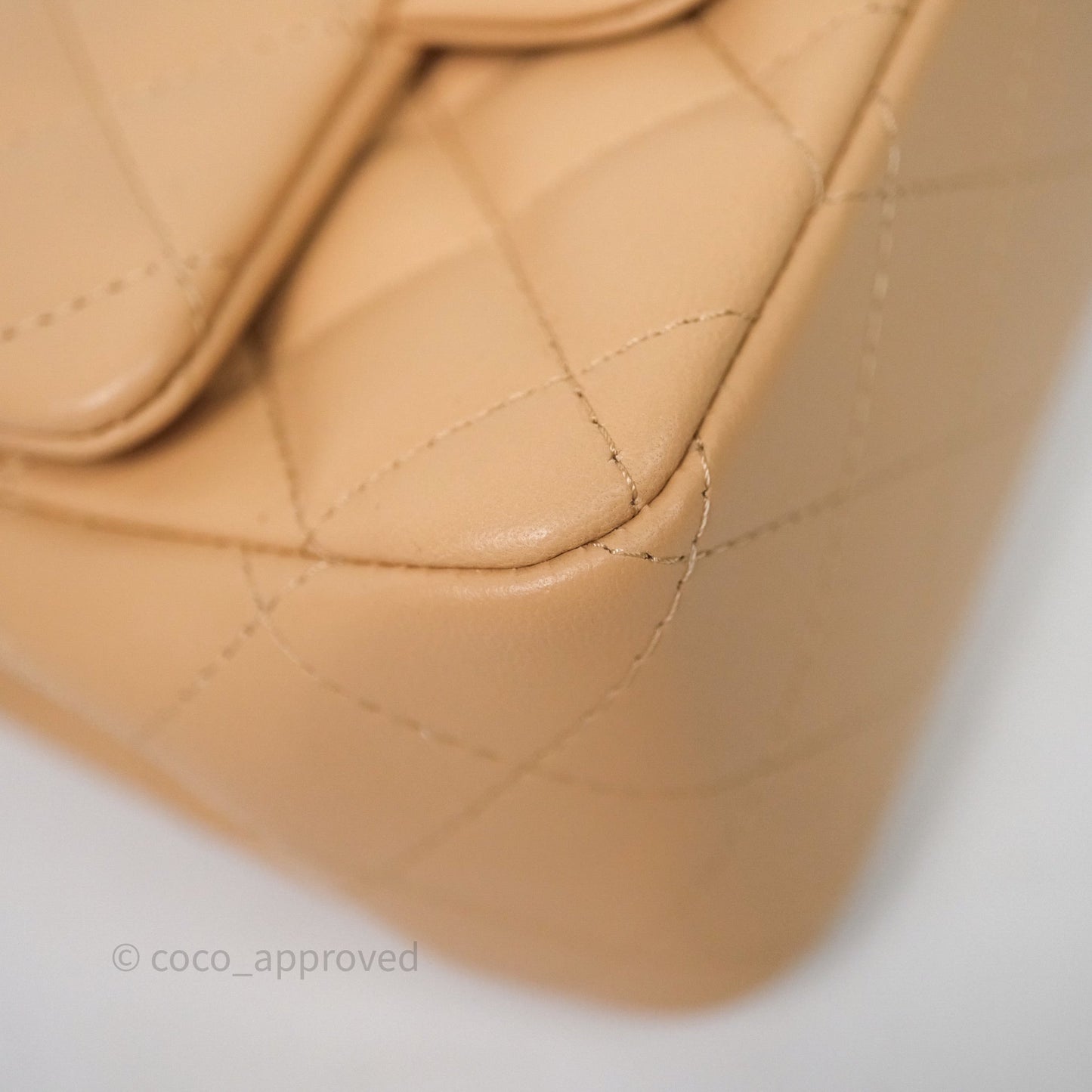 Chanel Mini Square Flap Quilted Beige Lambskin Gold Hardware