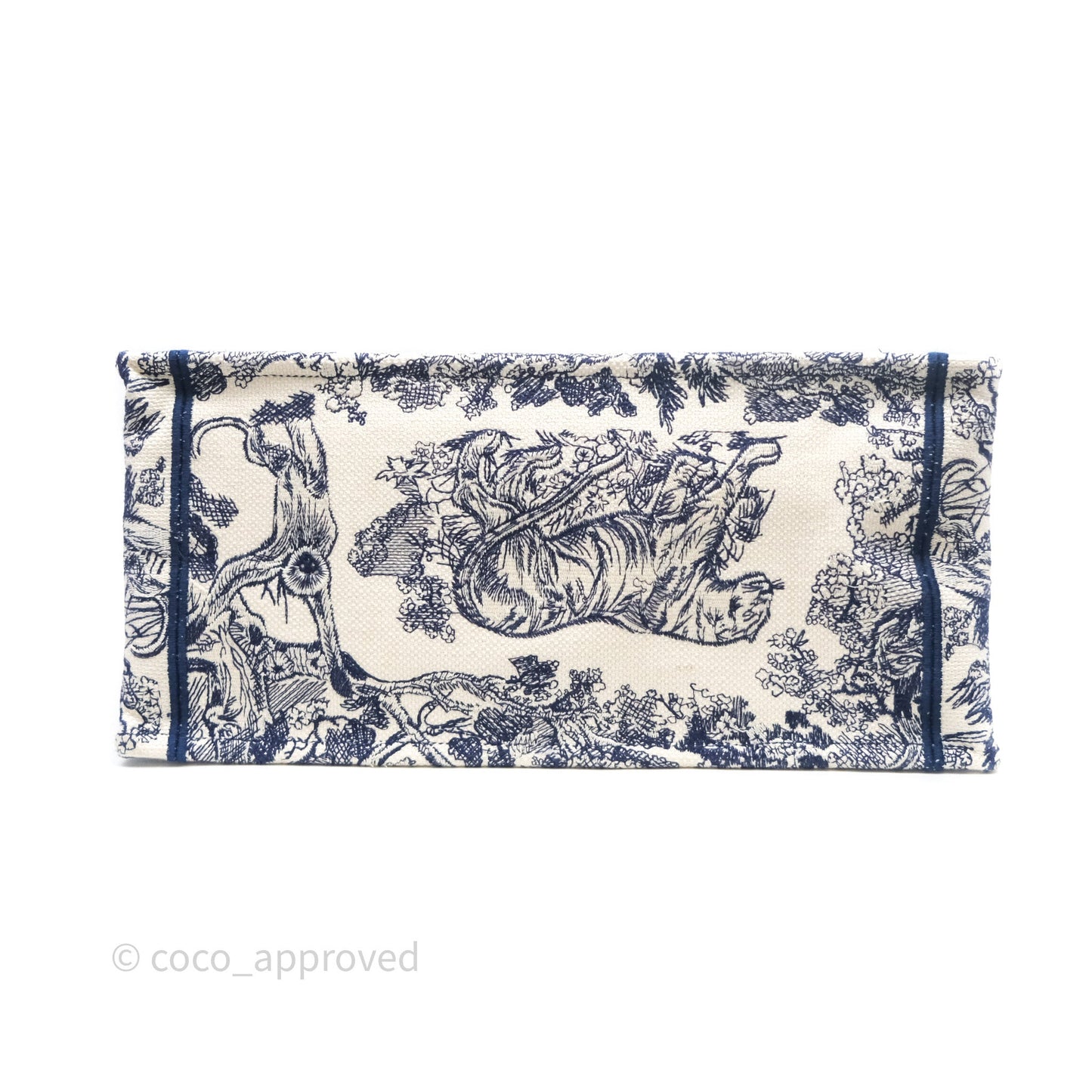 Christian Dior Medium (Old Small) Embroidered Toile De Jouy Canvas Book Tote Blue