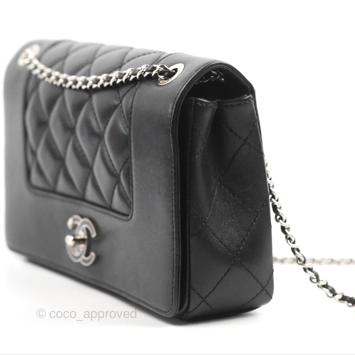 Chanel Mademoiselle Vintage Flap Bag Black Sheepskin Silver Hardware