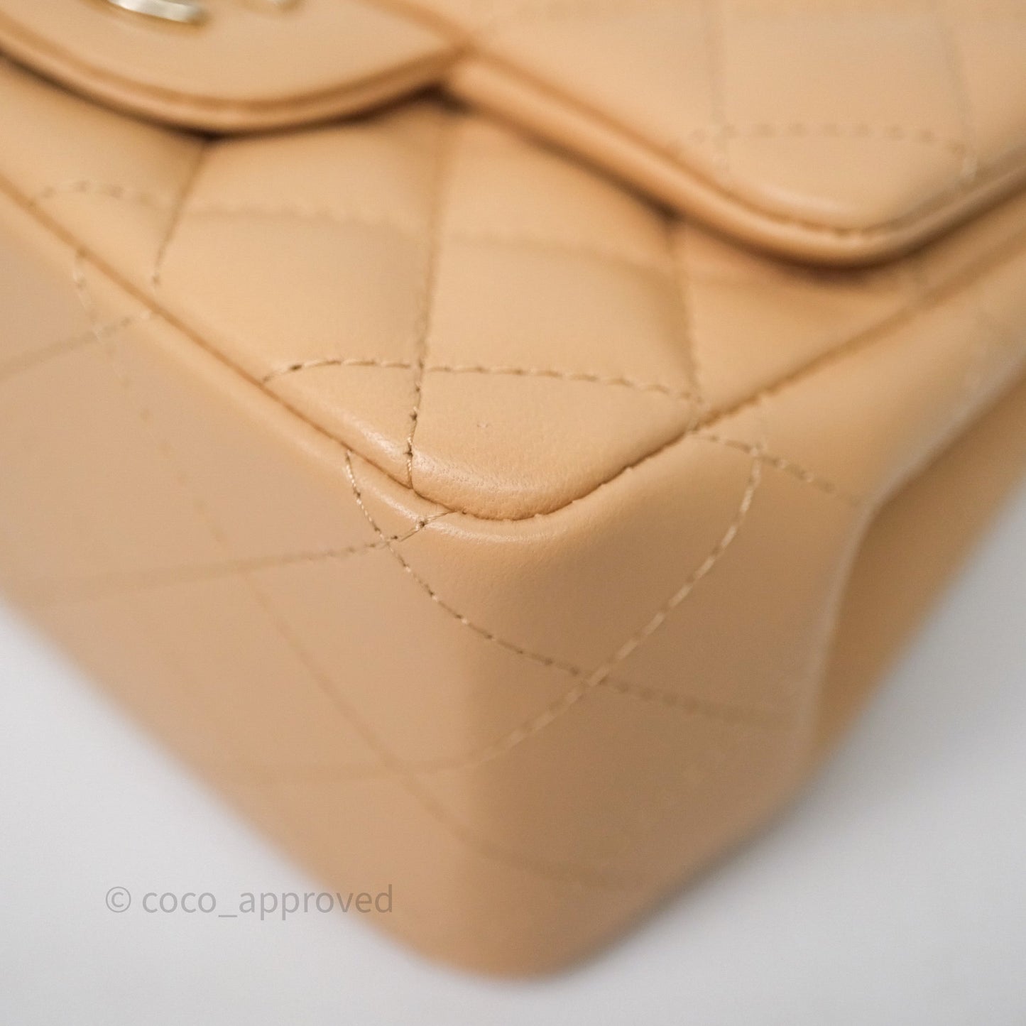 Chanel Mini Square Flap Quilted Beige Lambskin Gold Hardware