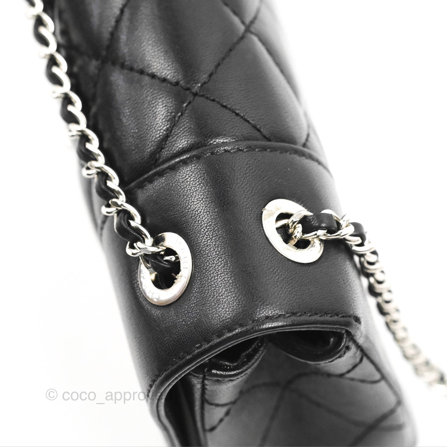 Chanel Mademoiselle Vintage Flap Bag Black Sheepskin Silver Hardware