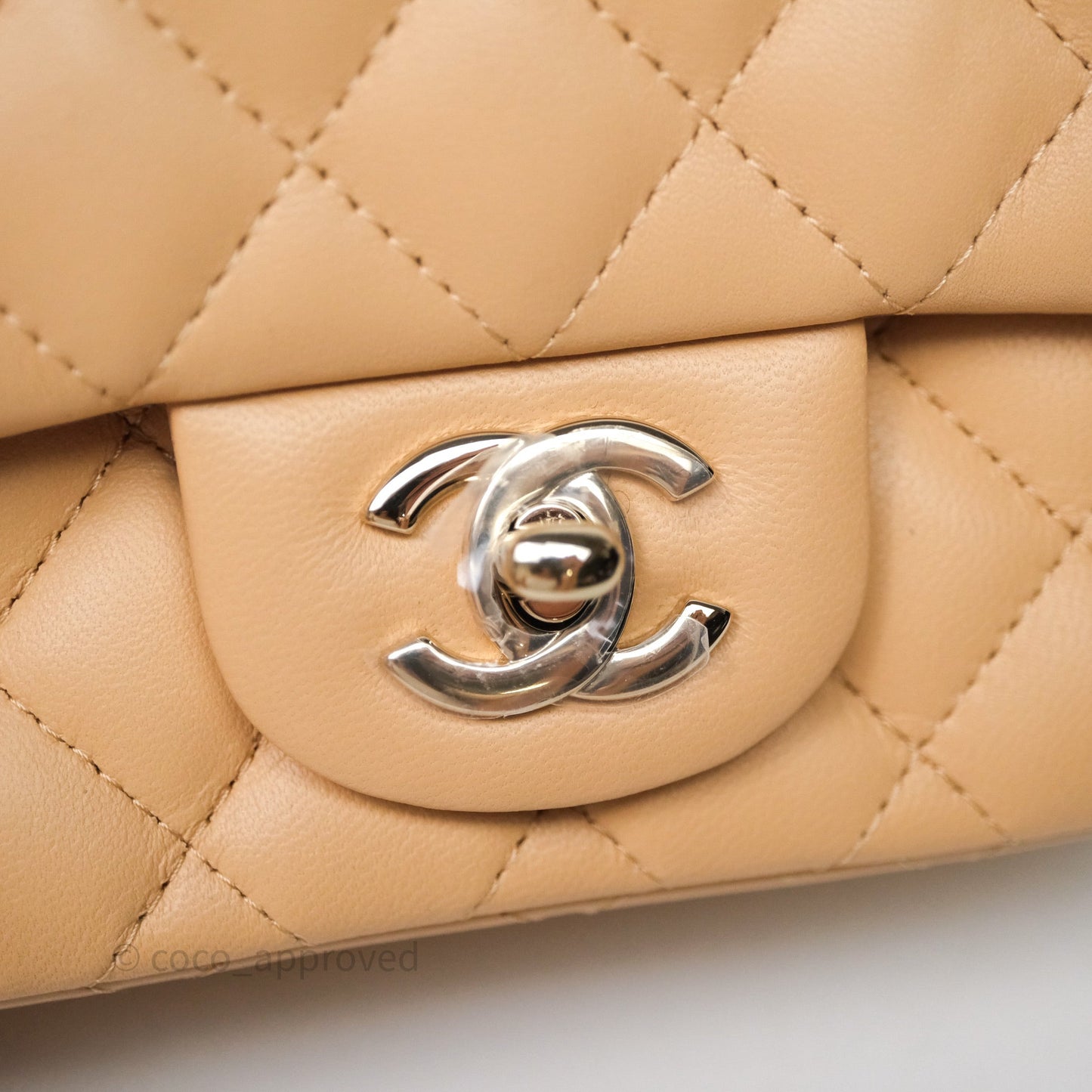 Chanel Mini Square Flap Quilted Beige Lambskin Gold Hardware