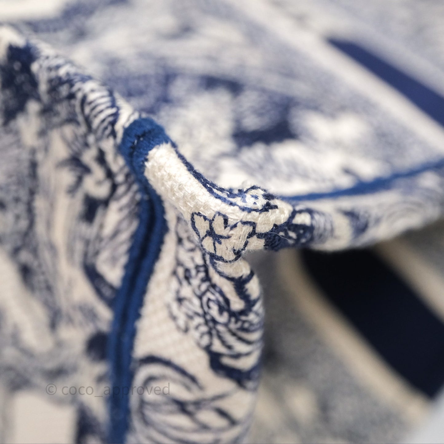 Christian Dior Medium (Old Small) Embroidered Toile De Jouy Canvas Book Tote Blue