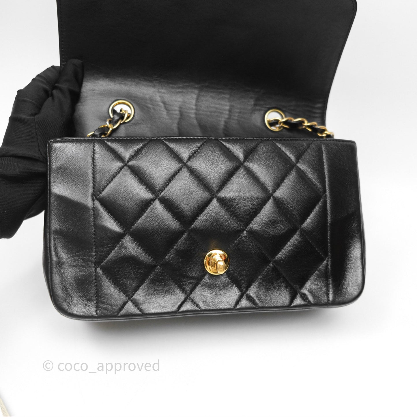 Chanel Vintage Small Diana Bag Quilted Black Lambskin 24K Gold Hardware