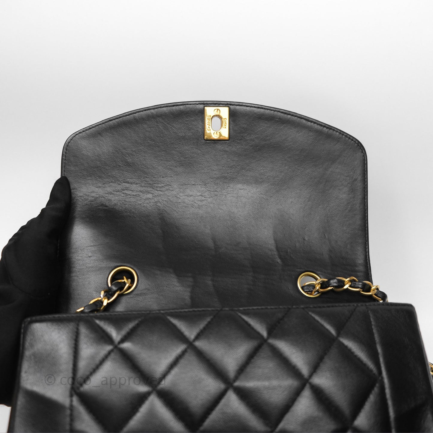 Chanel Vintage Small Diana Bag Quilted Black Lambskin 24K Gold Hardware