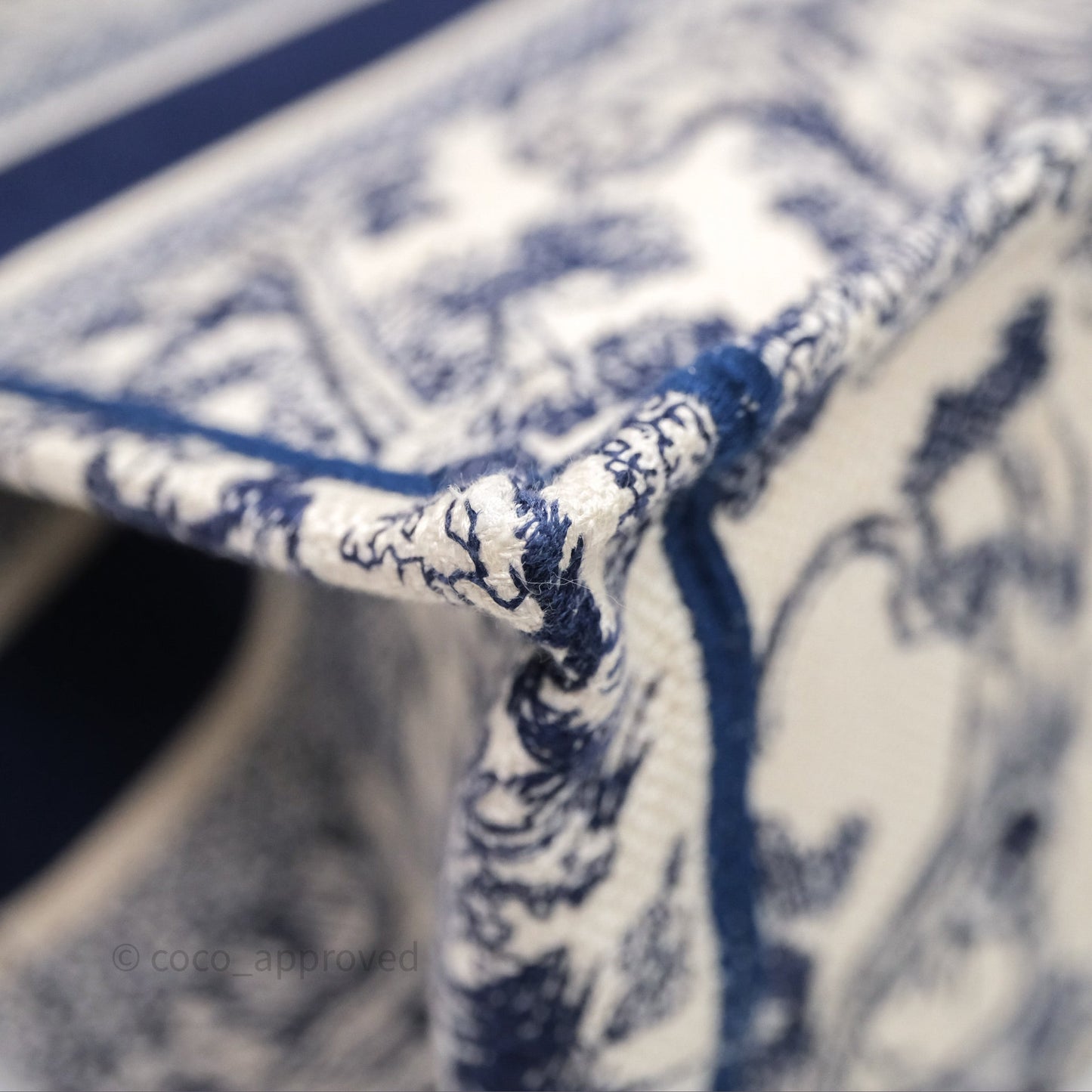 Christian Dior Medium (Old Small) Embroidered Toile De Jouy Canvas Book Tote Blue
