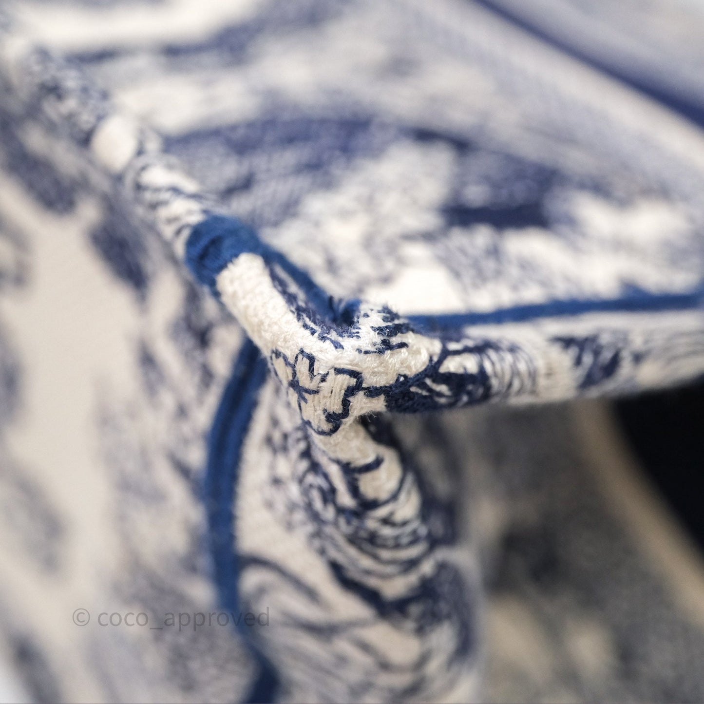 Christian Dior Medium (Old Small) Embroidered Toile De Jouy Canvas Book Tote Blue