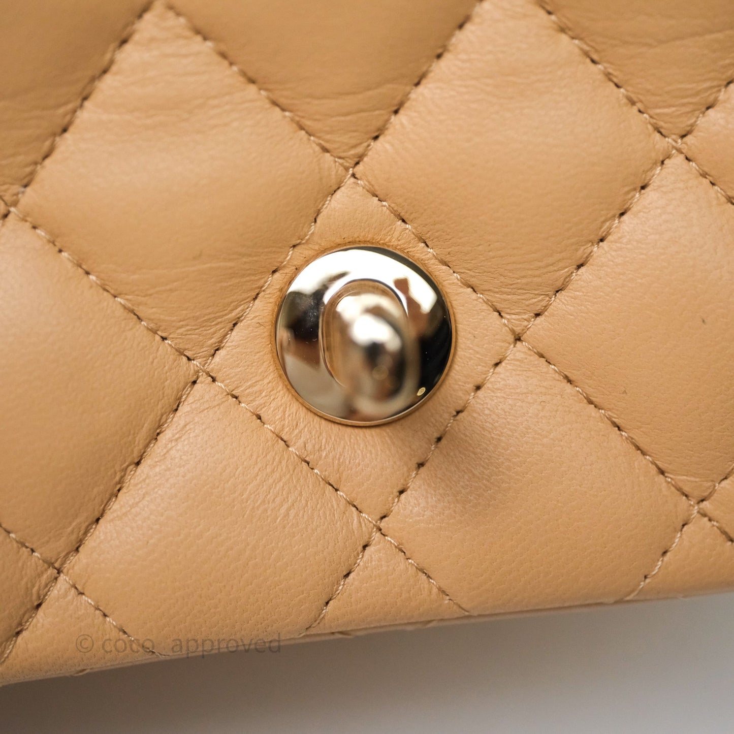 Chanel Mini Square Flap Quilted Beige Lambskin Gold Hardware