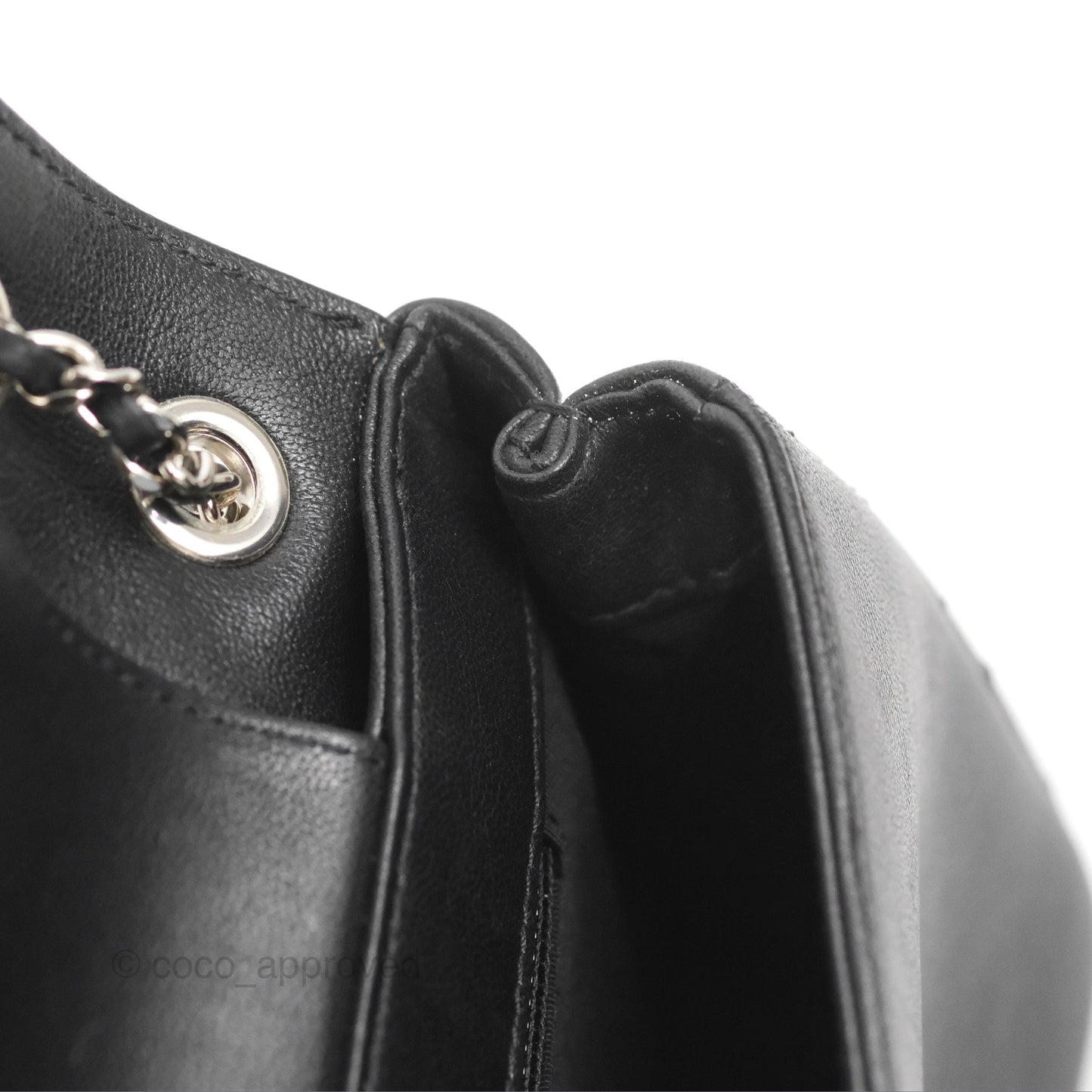 Chanel Mademoiselle Vintage Flap Bag Black Sheepskin Silver Hardware