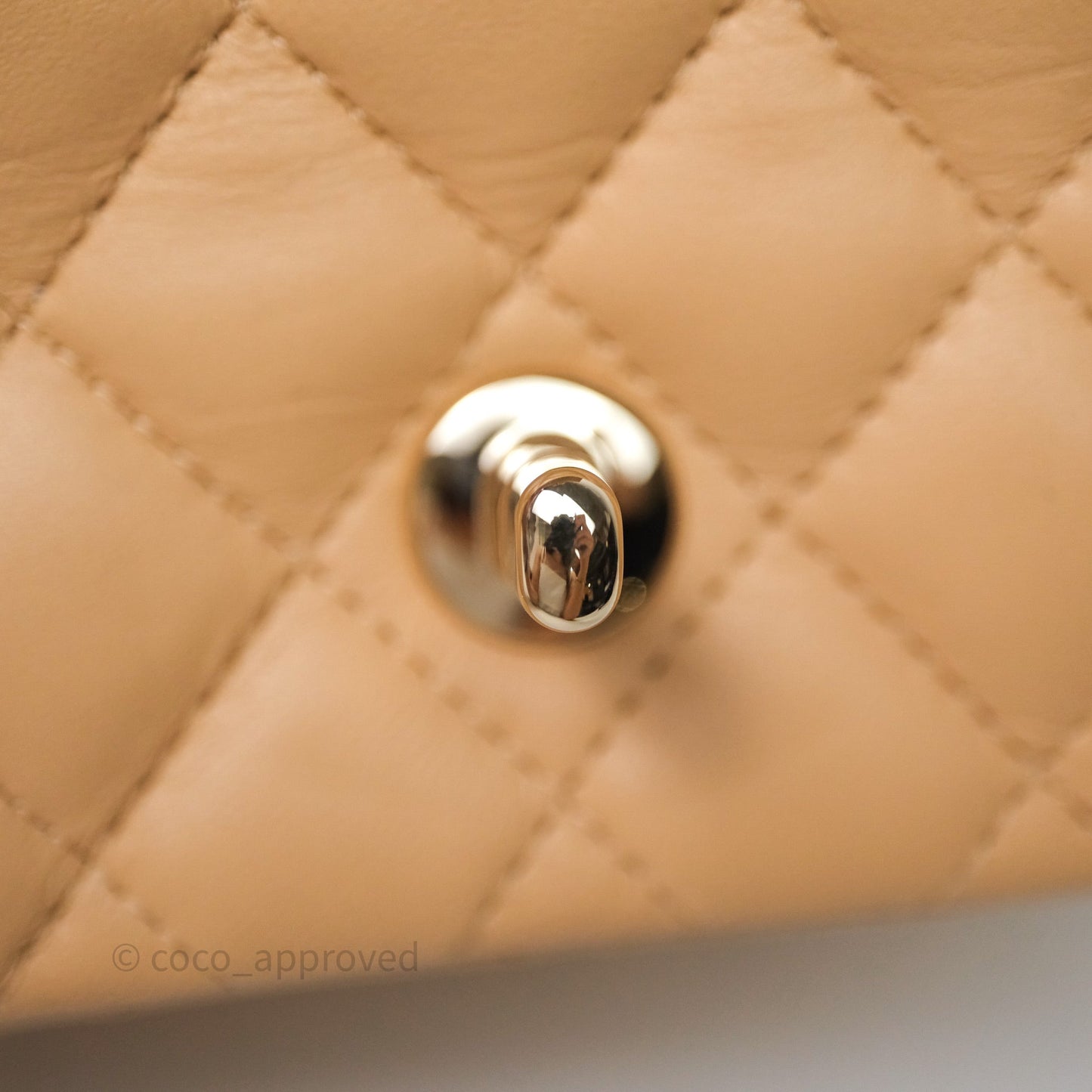 Chanel Mini Square Flap Quilted Beige Lambskin Gold Hardware
