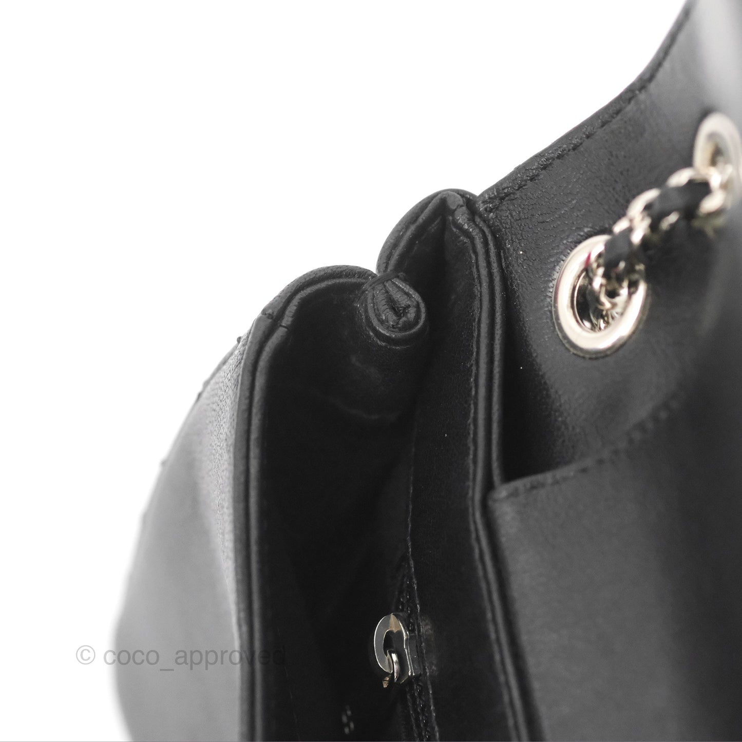 Chanel Mademoiselle Vintage Flap Bag Black Sheepskin Silver Hardware