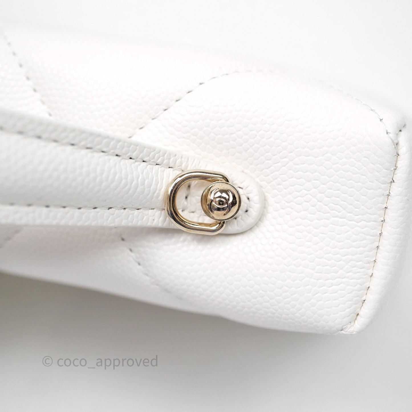 Chanel Top Handle Long Vanity with Chain White Caviar Gold Hardware