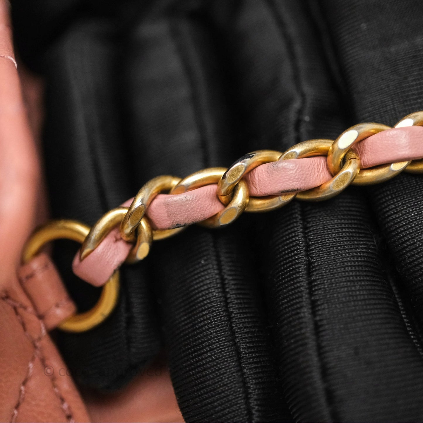 Chanel Pearl Crush Mini Square Quilted Pink Lambskin Aged Gold Hardware
