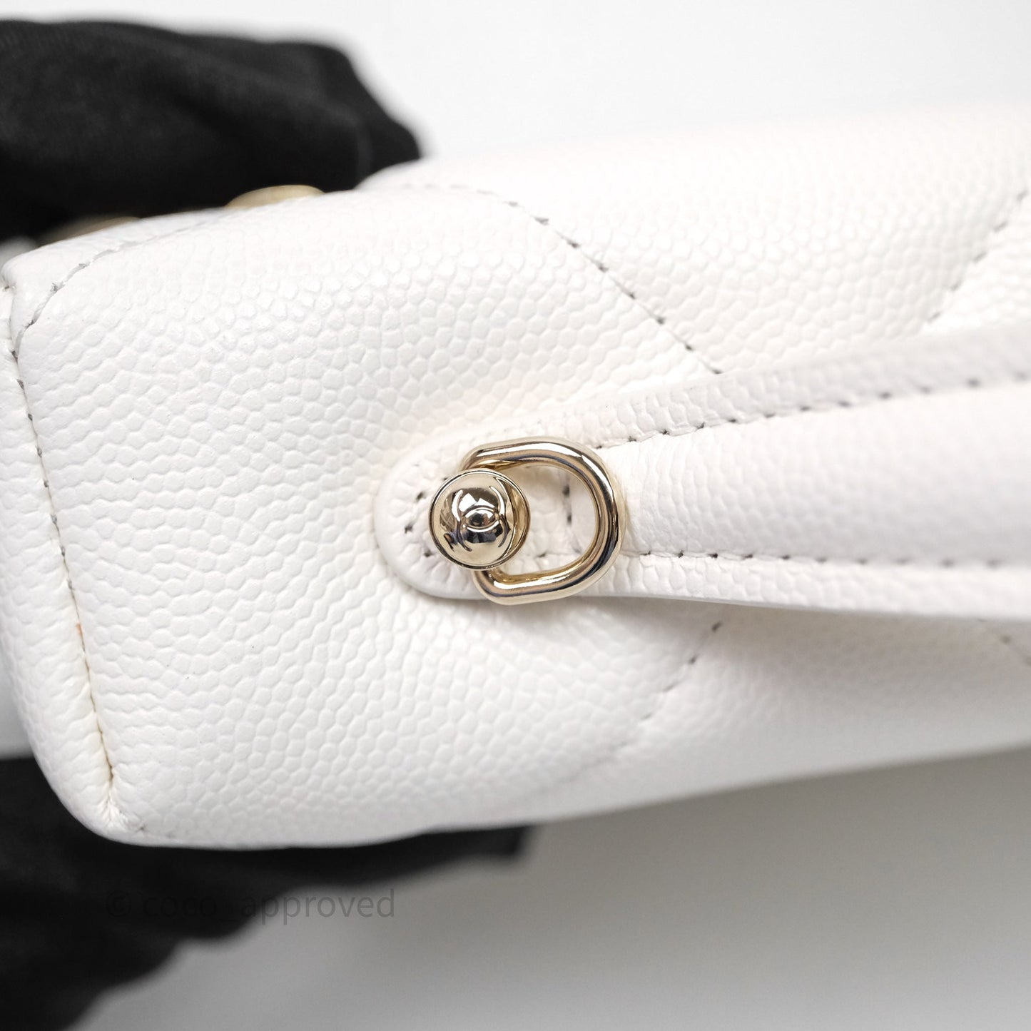 Chanel Top Handle Long Vanity with Chain White Caviar Gold Hardware