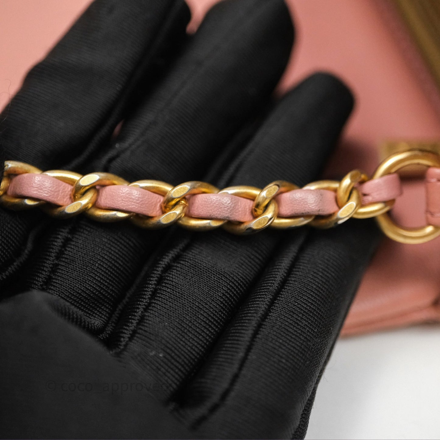 Chanel Pearl Crush Mini Square Quilted Pink Lambskin Aged Gold Hardware