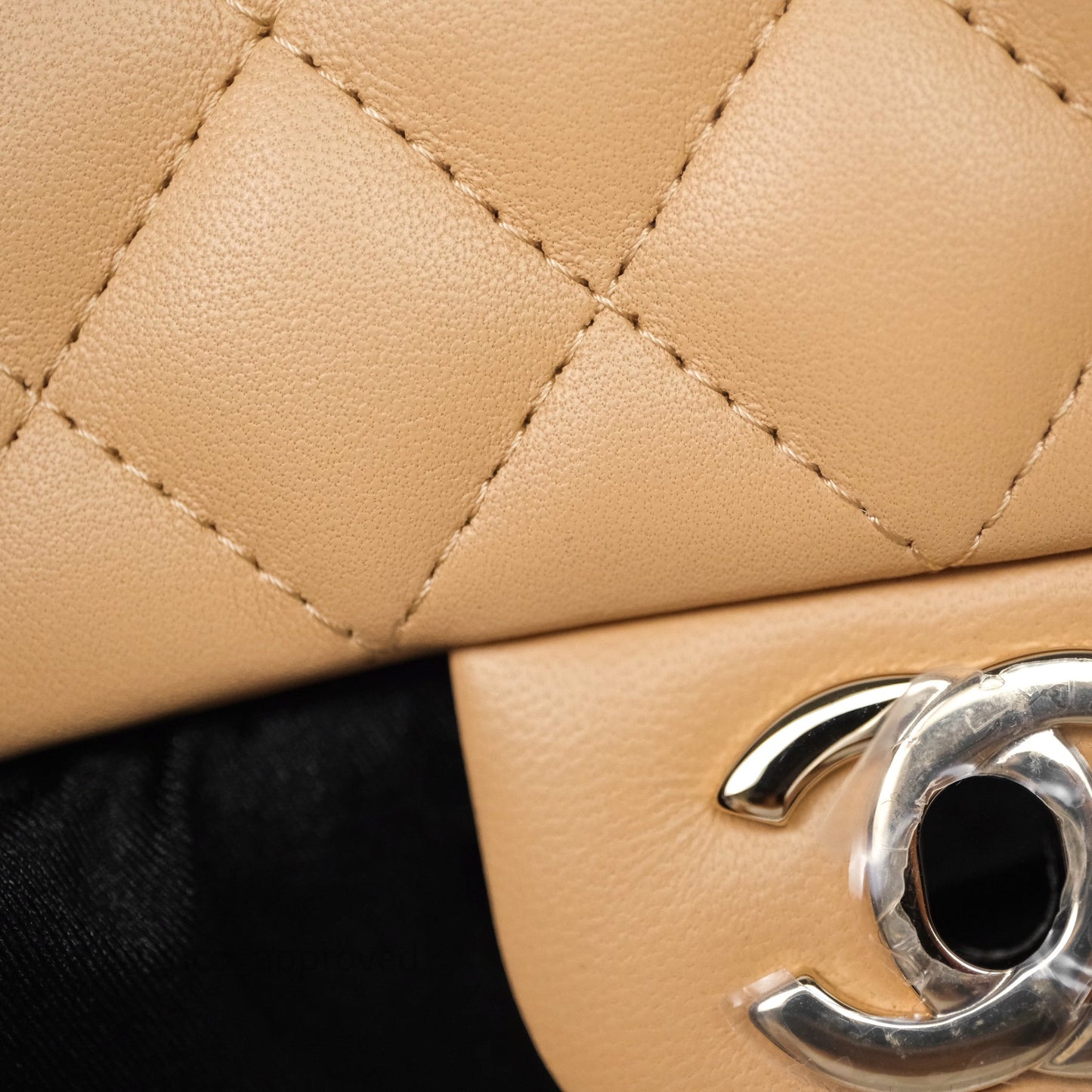 Chanel Mini Square Flap Quilted Beige Lambskin Gold Hardware