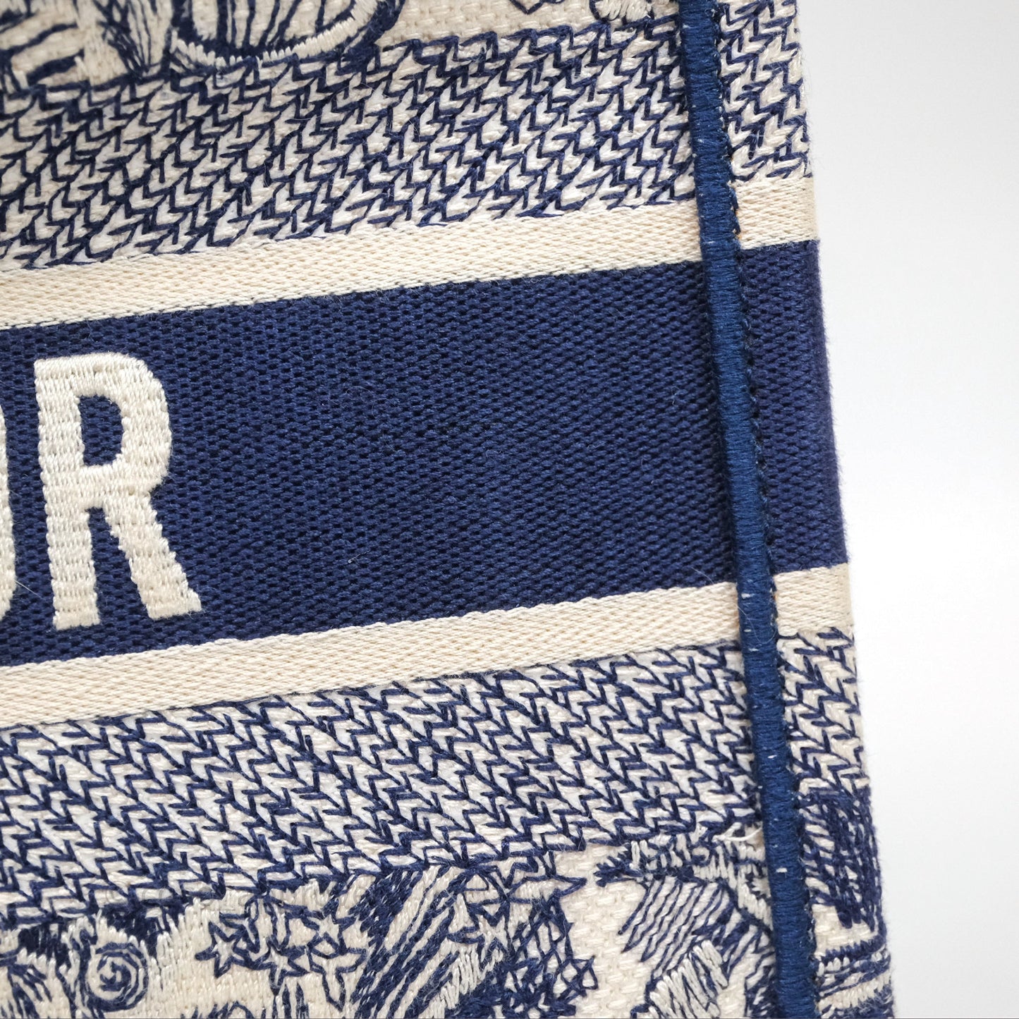 Christian Dior Medium (Old Small) Embroidered Toile De Jouy Canvas Book Tote Blue