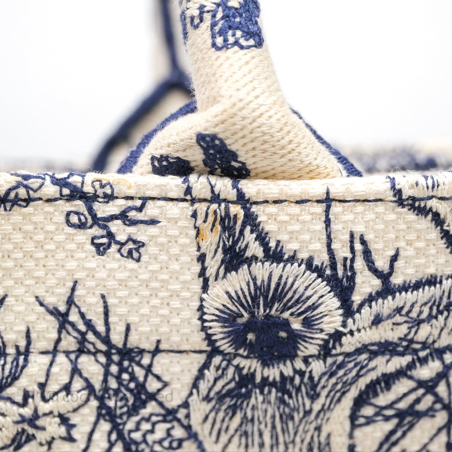 Christian Dior Medium (Old Small) Embroidered Toile De Jouy Canvas Book Tote Blue