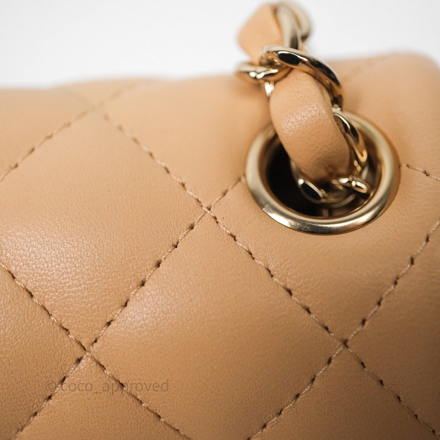 Chanel Mini Square Flap Quilted Beige Lambskin Gold Hardware