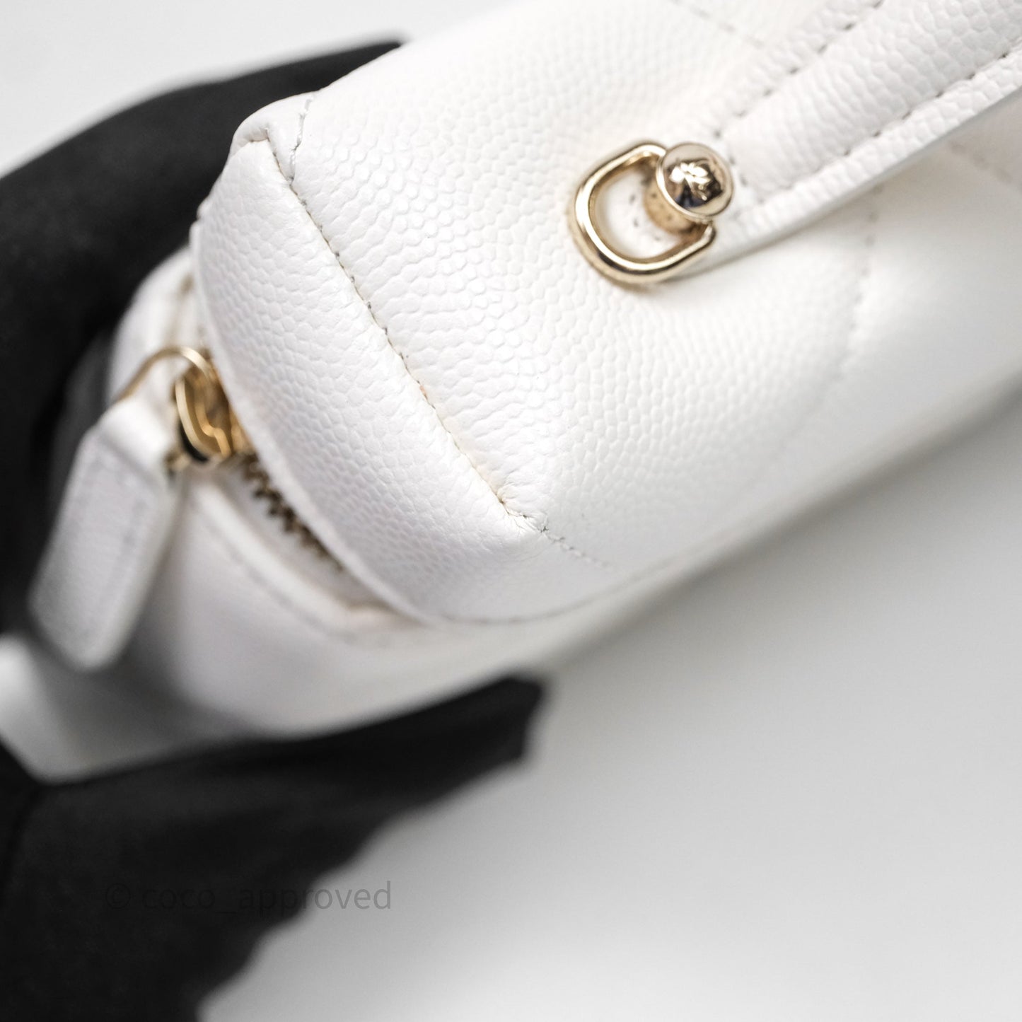 Chanel Top Handle Long Vanity with Chain White Caviar Gold Hardware
