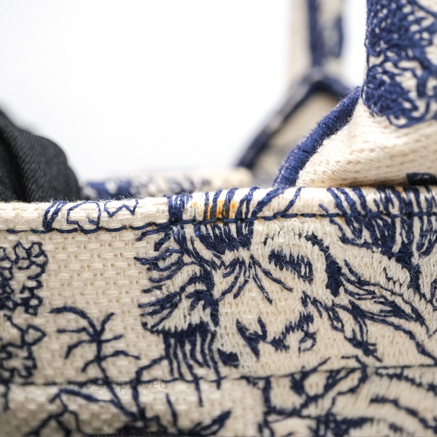 Christian Dior Medium (Old Small) Embroidered Toile De Jouy Canvas Book Tote Blue