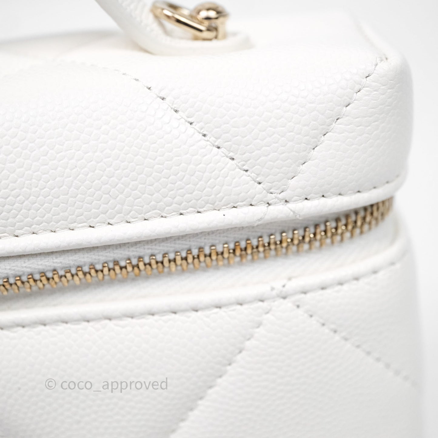 Chanel Top Handle Long Vanity with Chain White Caviar Gold Hardware