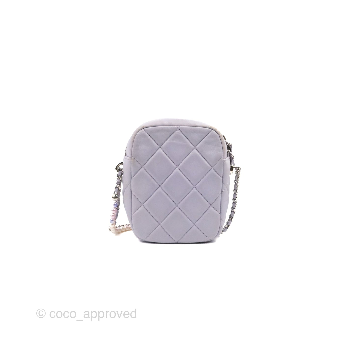 Chanel Quilted Vertical My Perfect Camera Case Lilac Lambskin Silver Hardware