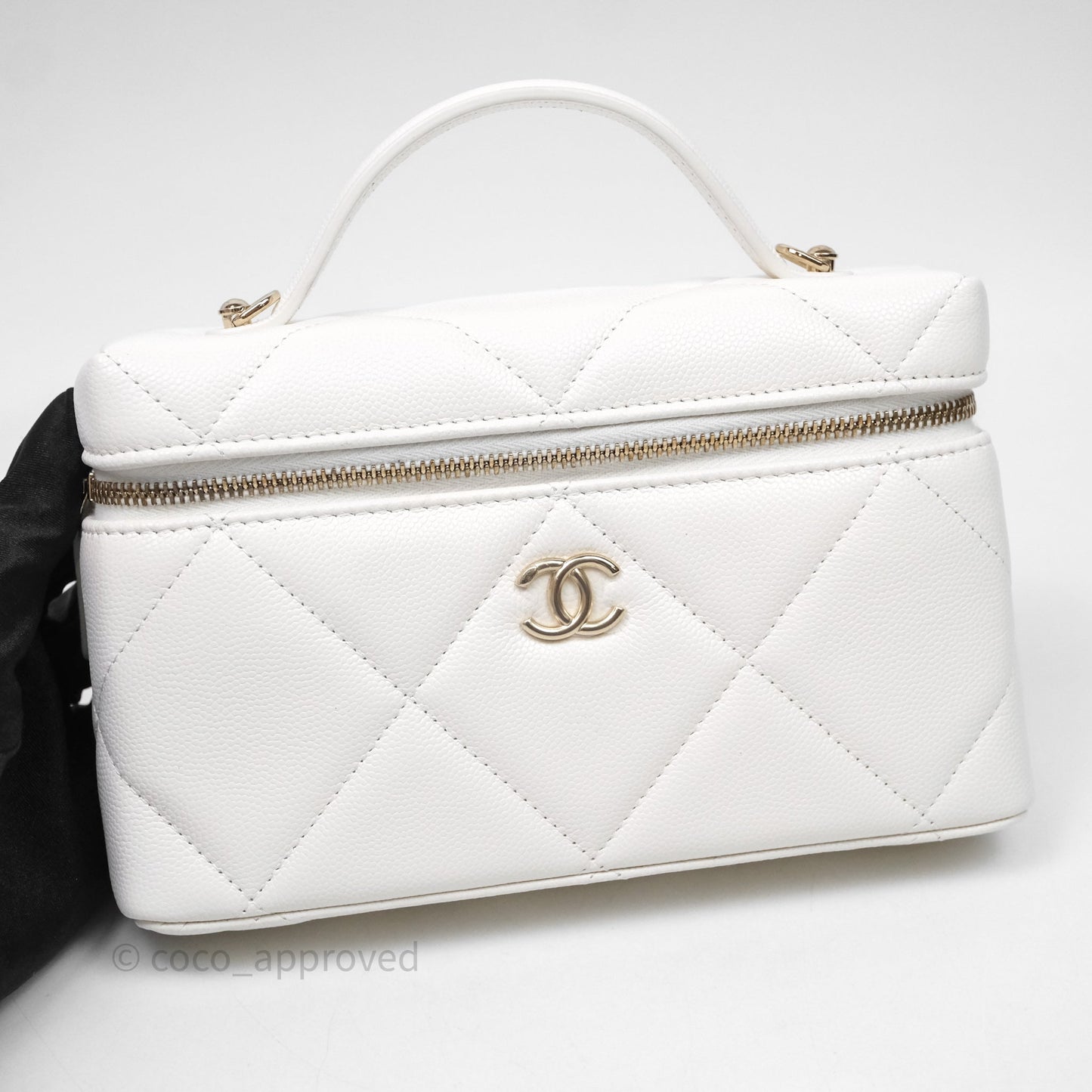 Chanel Top Handle Long Vanity with Chain White Caviar Gold Hardware