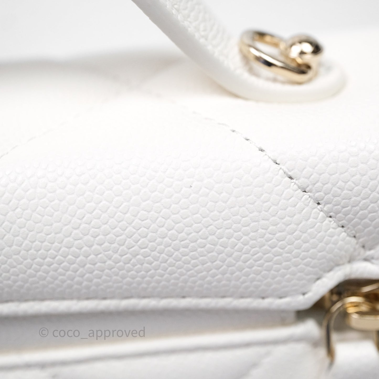 Chanel Top Handle Long Vanity with Chain White Caviar Gold Hardware