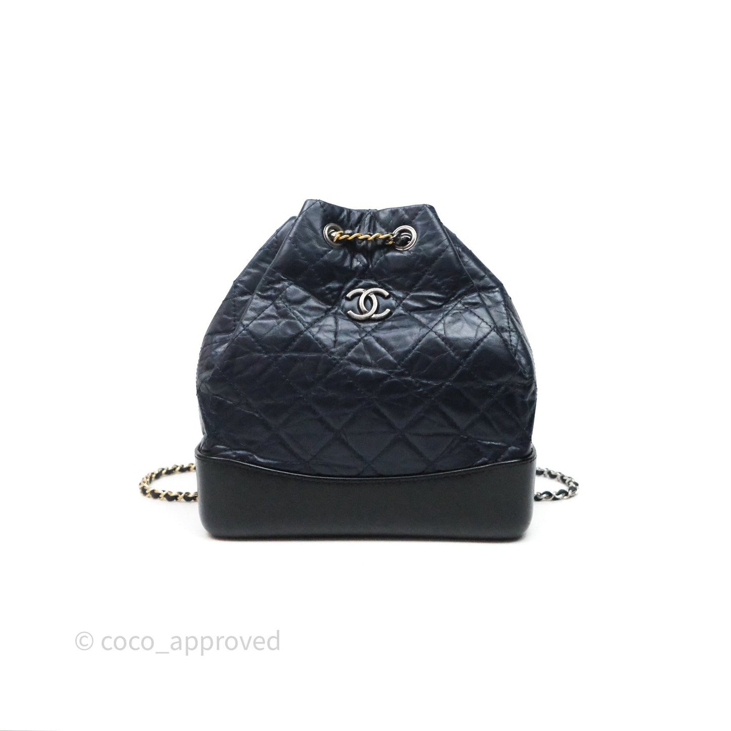 Chanel Small Gabrielle Backpack Navy Black Aged Calfskin