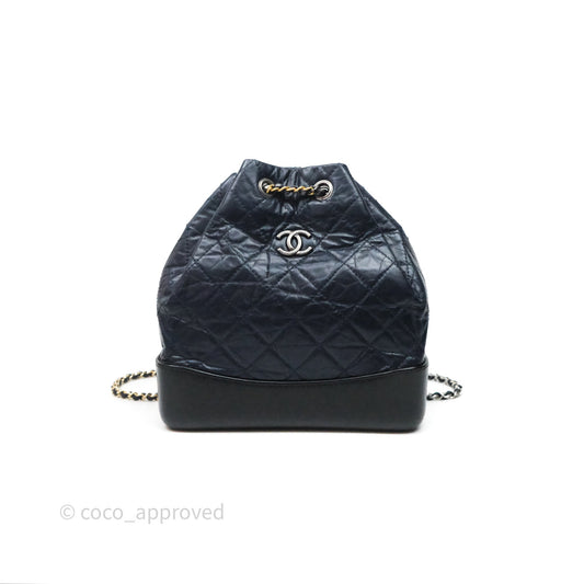 Chanel Small Gabrielle Backpack Navy Black Aged Calfskin